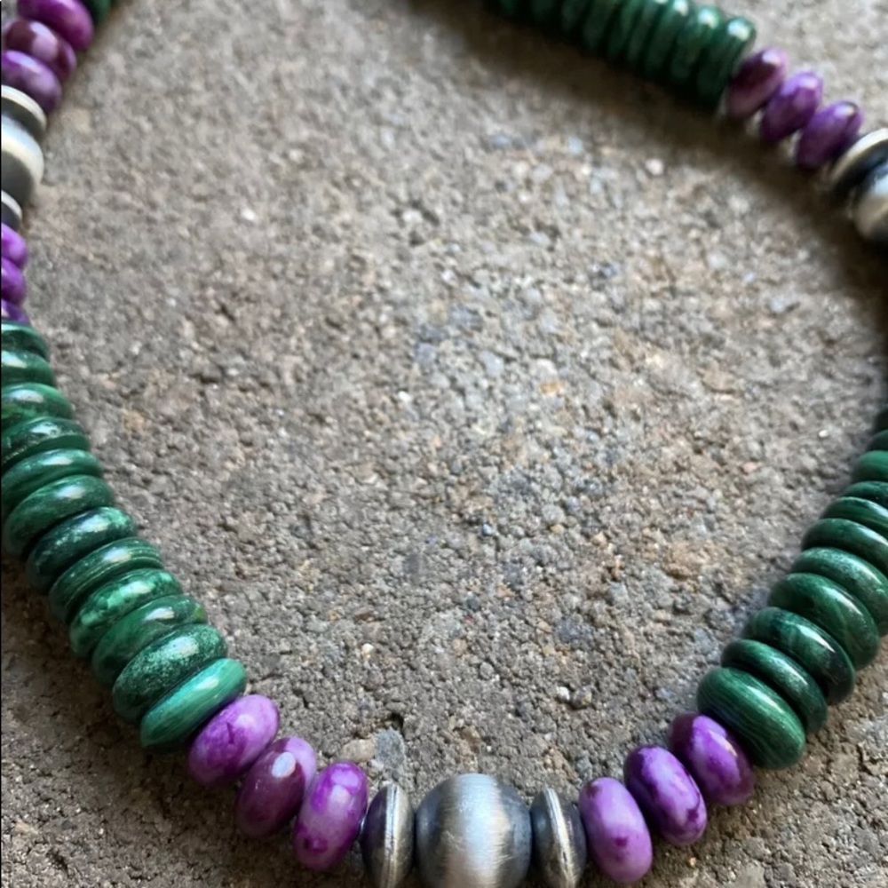 Sterlingsilver Greenmalachite Sugilitebeadnecklace - image 4